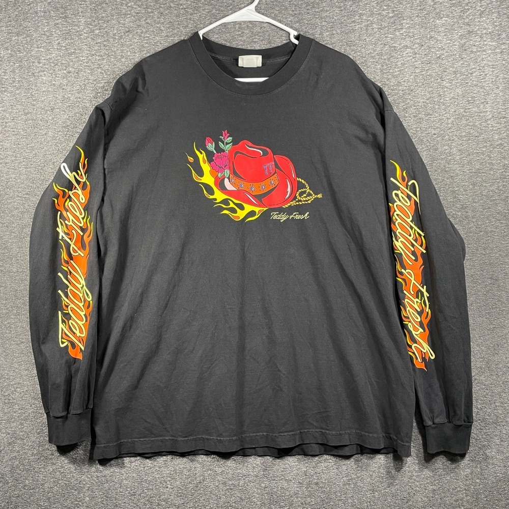 Teddy Fresh Shirt Mens XL Giddy Up Long Sleeve Black Faded